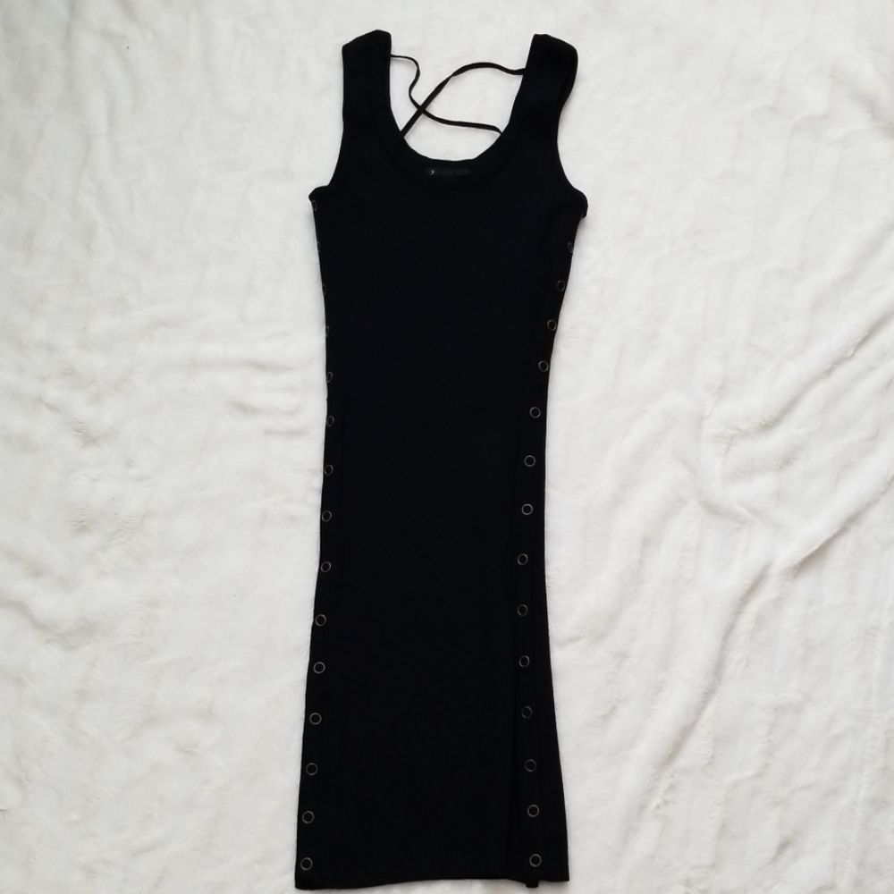 LAST CALL - Black Bodycon Dress w/ Button Detail